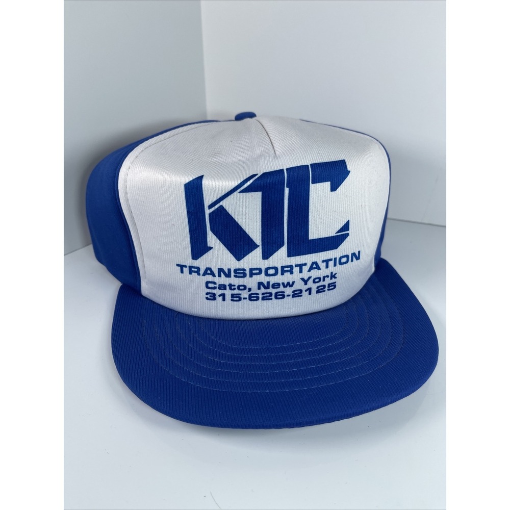 Vintage KIC‎ Transportation SnapBack Hat Cato NY VTG Blue White KAP. II